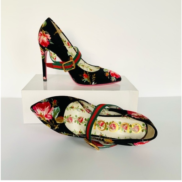 Gucci Black Velvet Floral Heels - Picture 5 of 12